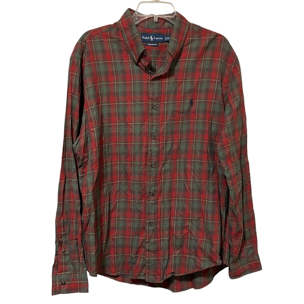 Ralph Lauren Red Green Plaid Button Down Custom Fit Shirt